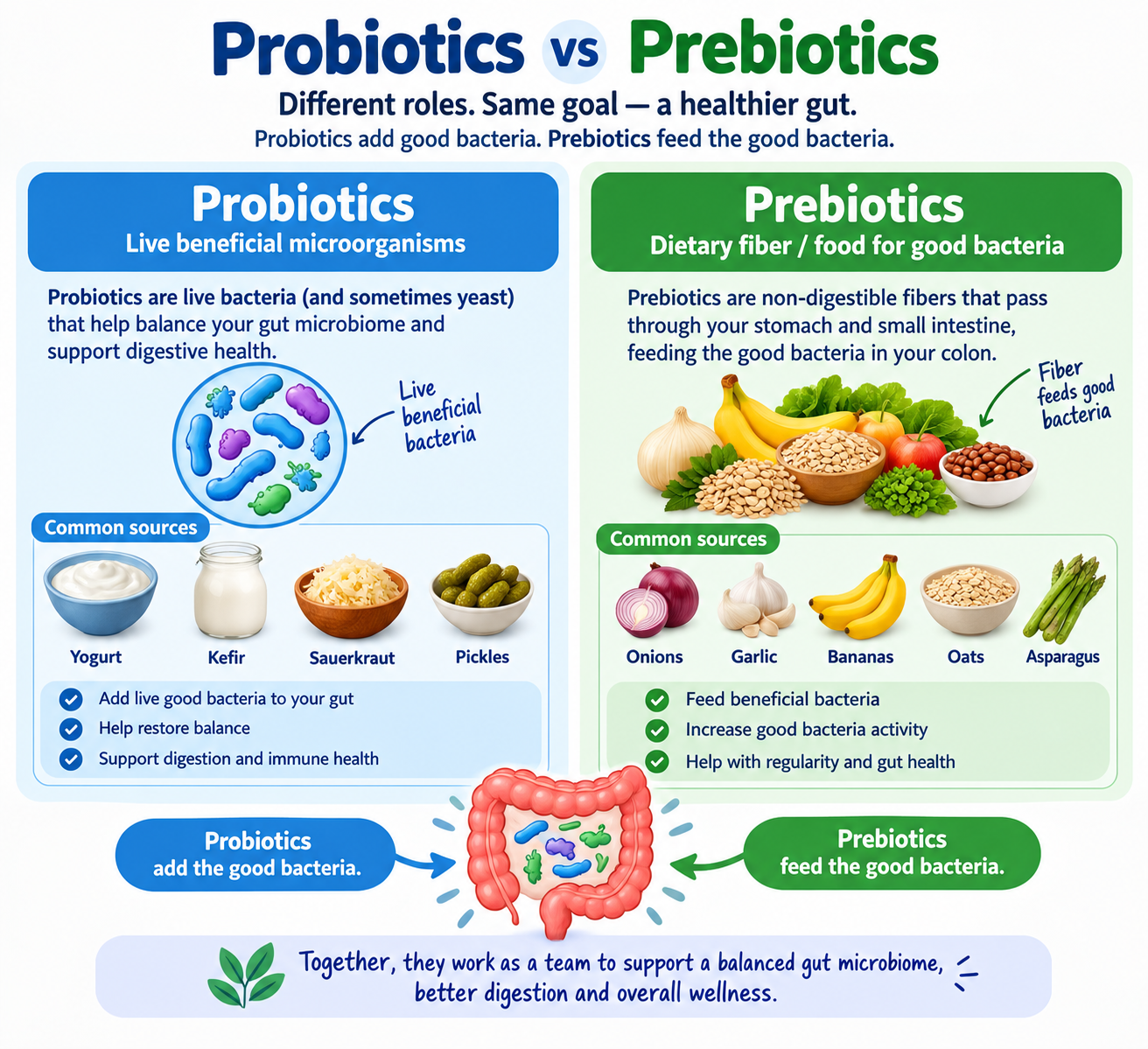 “Difference between probiotics and prebiotics explained”