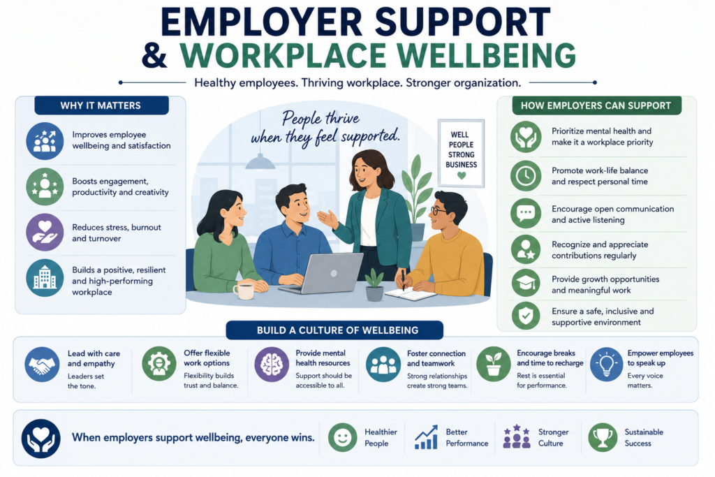Employer supporting employee wellbeing and helping prevent workplace burnout.