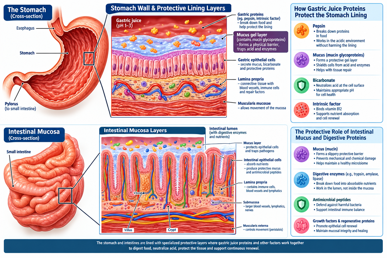a02231c4-d121-45af-9f83-875d648db6bb Anatomical diagram of human gastrointestinal lining layers and gut mucosal protection