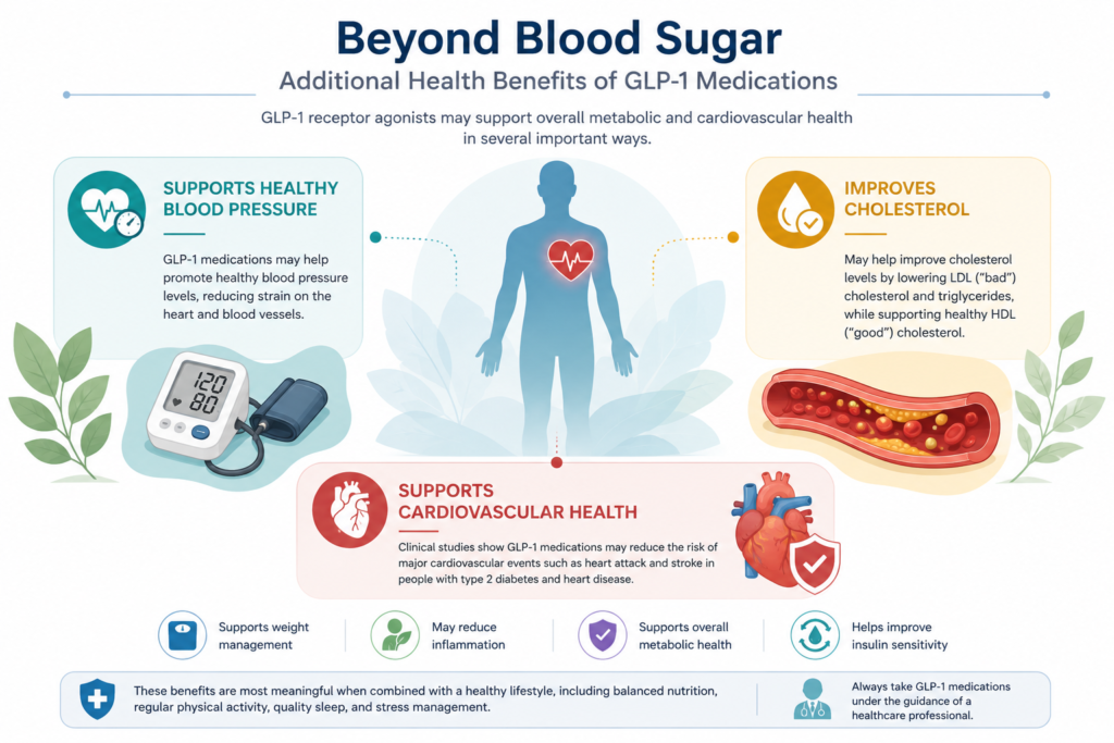 Illustration representing cardiovascular and metabolic health benefits associated with GLP-1 medicines