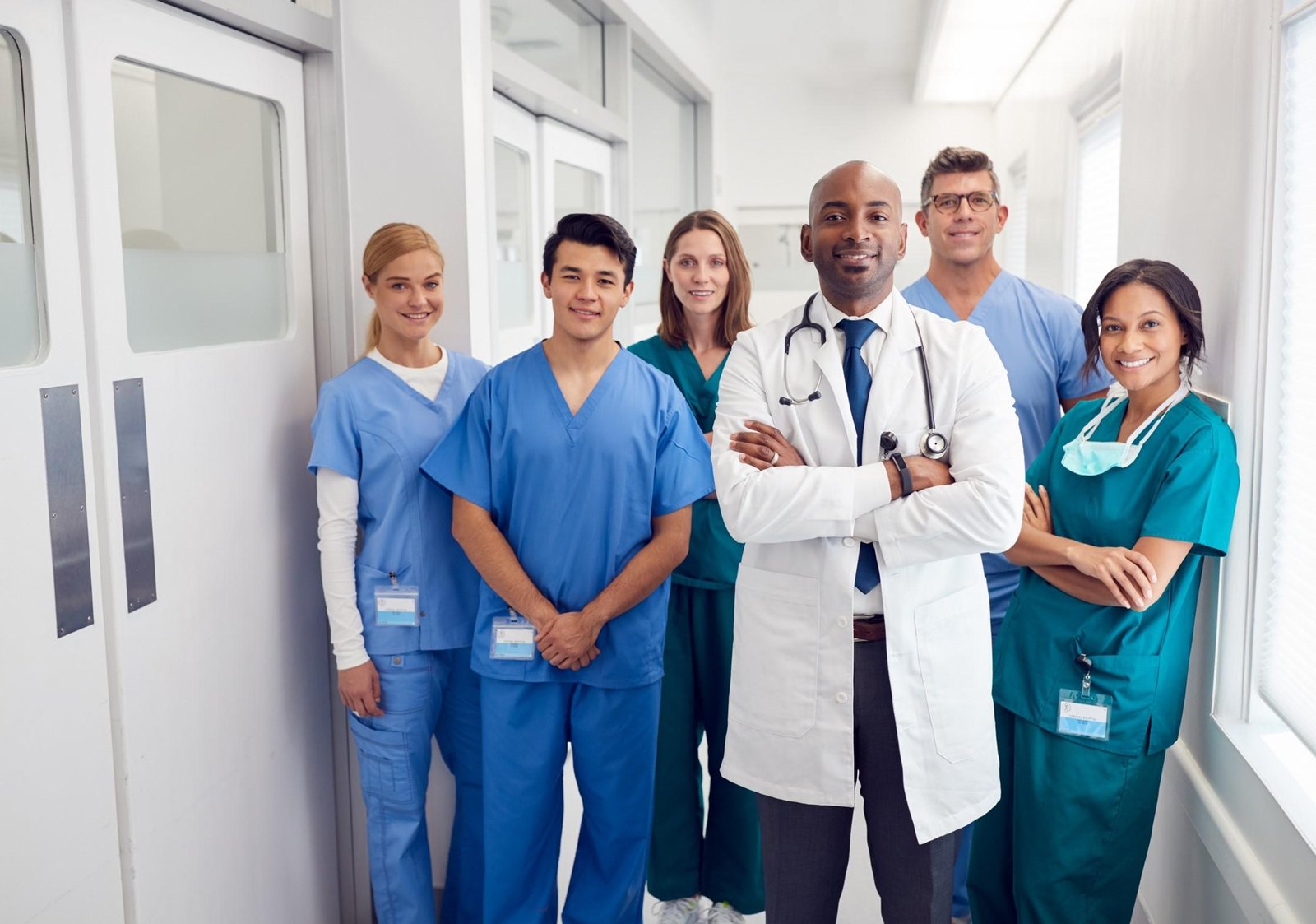 Healthcare professionals representing careers in the American healthcare sector.
